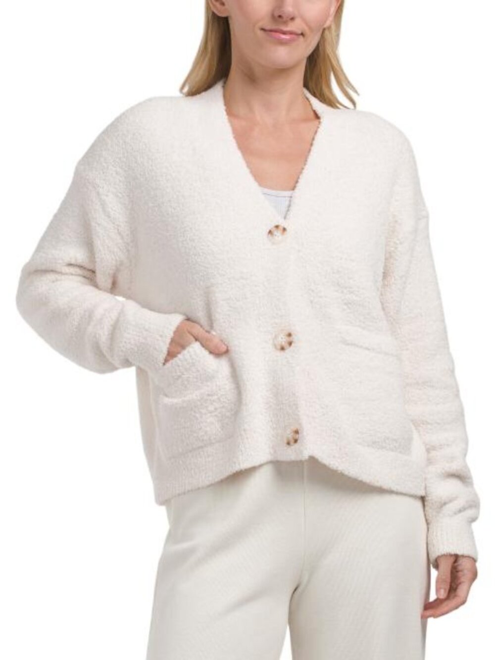 SOFTIES Solid Marshmallow Crop Cardigan